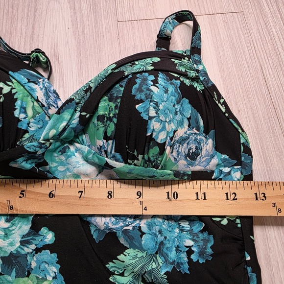 Seekers Essentials Black Blue Floral One Piece Swimsuit Tummy‎ Control US 8 NWT - Picture 8 of 9